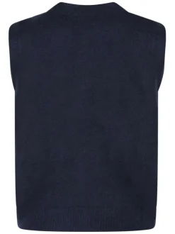 Gilet marine uni avec une coupe ajustée avec un col rond bord côte