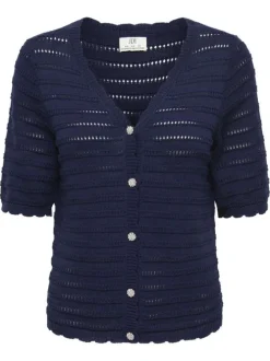 Gilet marine uni avec une coupe droite et un col V avec des boutons