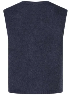 Gilet marine uni col en v sans manches avec des boutons dorés