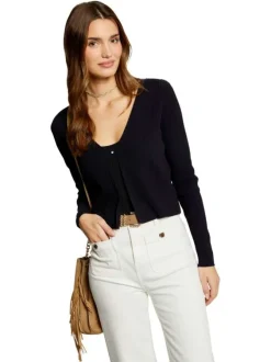 Gilet marine uni coupe droite avec un col v et des fines manches longues