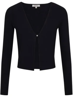 Gilet marine uni coupe droite avec un col v et des fines manches longues
