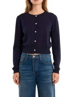 Gilet marine uni pourvu de manches longues et d'une coupe droite
