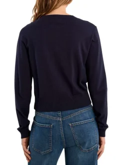 Gilet marine uni pourvu de manches longues et d'une coupe droite