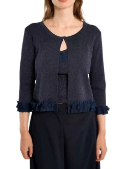 Gilet marine uni pourvu d'une coupe droite et de manches longues
