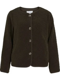 Gilet marron en maille sherpa pourvu d'un col rond et de manches longues