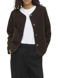 Gilet marron en maille sherpa pourvu d'un col rond et de manches longues