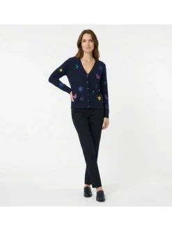 Gilet Moka marine uni pourvu d'une coupe droite et de manches longues