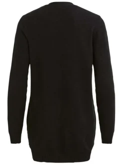 Gilet noir col v longueur mi-cuisse et poches plaquées à l'avant