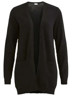 Gilet noir col v longueur mi-cuisse et poches plaquées à l'avant