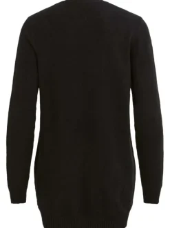 Gilet noir col v longueur mi-cuisse et poches plaquées à l'avant