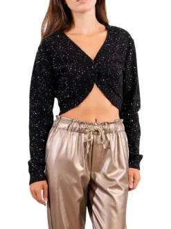 Gilet noir en maille fine avec une coupe ajustée et des paillettes