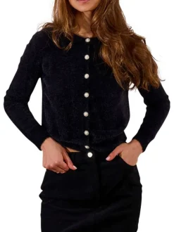 Gilet noir en maille fine avec une coupe droite et des manches longues