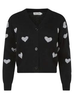 Gilet noir en maille tricotée avec une coupe droite et un col v