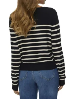 Gilet noir et blanc à motif rayé pourvu d'un col v et de manches longues