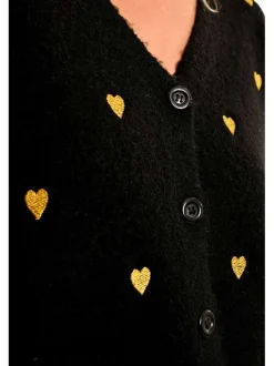 Gilet noir à motif coeur avec une coupe droite, col v et à manches longues