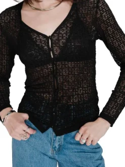 Gilet noir à motif géométrique avec une coupe droite et un col v