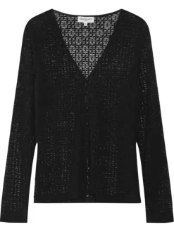 Gilet noir à motif géométrique avec une coupe droite et un col v