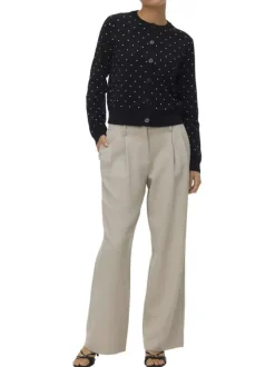 Gilet noir à pois blancs avec boutonnière à l'avant et col rond