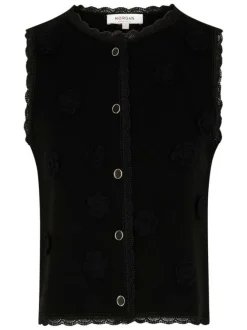Gilet noir sans manche à coupe ajustée pourvu d'un col rond ras de cou