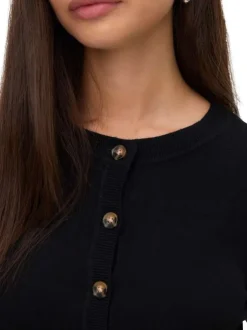 Gilet noir uni avec une coupe droite à col rond et des manches longues