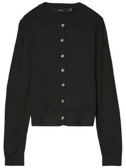 Gilet noir uni avec une coupe droite à col rond et des manches longues