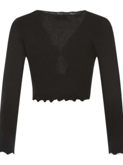 Gilet noir uni avec une coupe droite et col v à manches longues