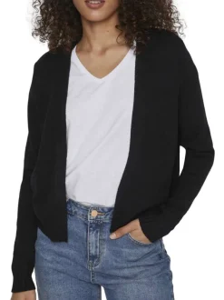 Gilet noir uni avec une coupe droite et des manches longues à bords côtes