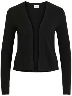 Gilet noir uni avec une coupe droite et des manches longues à bords côtes