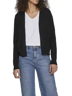 Gilet noir uni avec une coupe droite et des manches longues à bords côtes