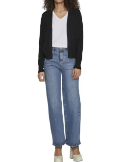 Gilet noir uni avec une coupe droite et des manches longues à bords côtes