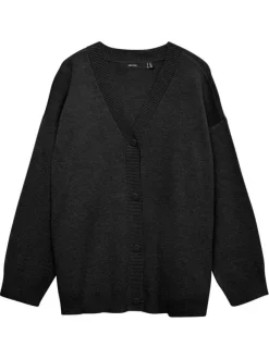 Gilet noir uni avec une coupe droite et un col V avec boutons