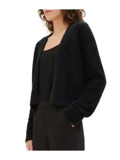 Gilet noir uni avec une coupe droite et un tissu en fausse fourrure
