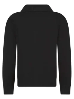 Gilet noir uni à coupe droite avec un col à rabats et des manches longues