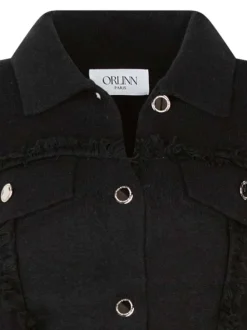Gilet noir uni à coupe droite avec un col à rabats et des manches longues