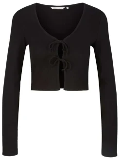 Gilet noir uni coupe droite avec un col v et 2 liens à l'avant