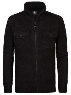Gilet noir uni à coupe droite, col montant et à manches longues avec zip