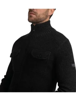 Gilet noir uni à coupe droite, col montant et à manches longues avec zip