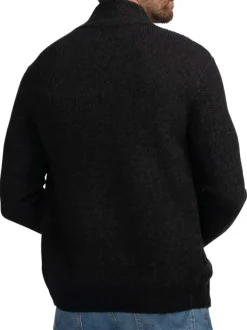 Gilet noir uni à coupe droite, col montant et à manches longues avec zip