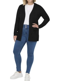 Gilet noir uni pourvu de manches longues et de poches à l'avant