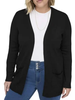 Gilet noir uni pourvu de manches longues et de poches à l'avant