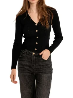 Gilet noir uni pourvu de manches longues et d'une coupe droite