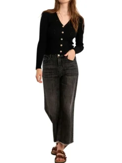 Gilet noir uni pourvu de manches longues et d'une coupe droite