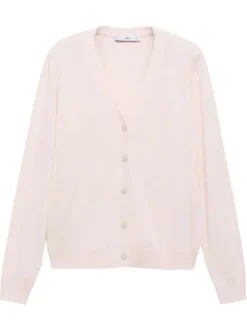 Gilet rose uni avec une coupe droite à col v et des manches longues