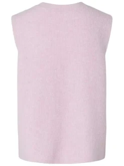 Gilet rose uni avec une coupe droite et un col rond avec liens