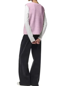Gilet rose uni avec une coupe droite et un col rond avec liens
