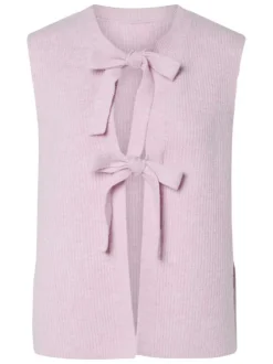Gilet rose uni avec une coupe droite et un col rond avec liens