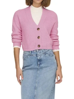 Gilet rose uni avec une coupe droite et un col v avec des boutons