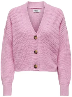 Gilet rose uni avec une coupe droite et un col v avec des boutons