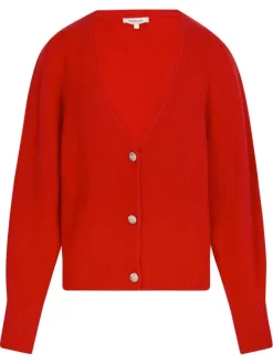 Gilet rouge en maille tricotée pourvu d'un col v et de manches longues