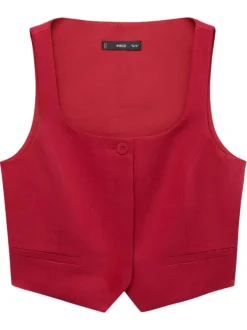 Gilet rouge uni avec un col rond à coupe droite et sans manches